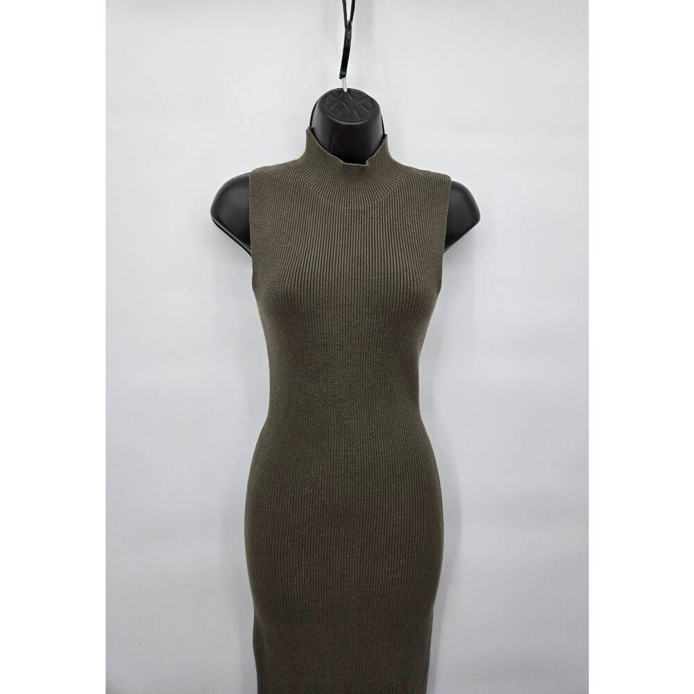 Pretty Garden Sleeveless Sweater Dress Size Medium Ribbed Olive Green - Picture 3 of 9